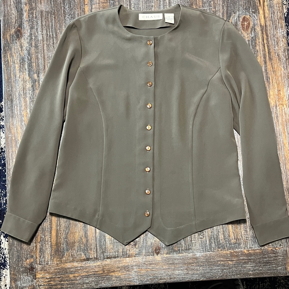 Chaus Olive Button-Front Tailored Blouse